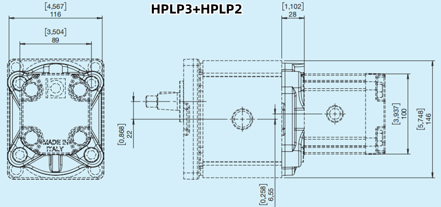 Bondioli＆Pavesi邦貝HPLP3+HPLP2多級(jí)齒輪泵尺寸